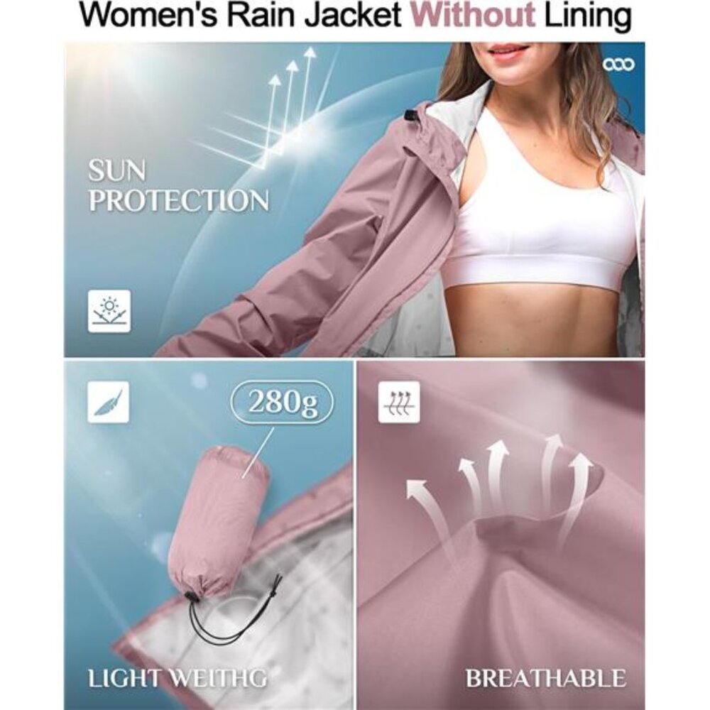 Women's Waterproof Long Rain Coats Packable Rain Jacket with Hood Trench Coats - Picture 3 of 7